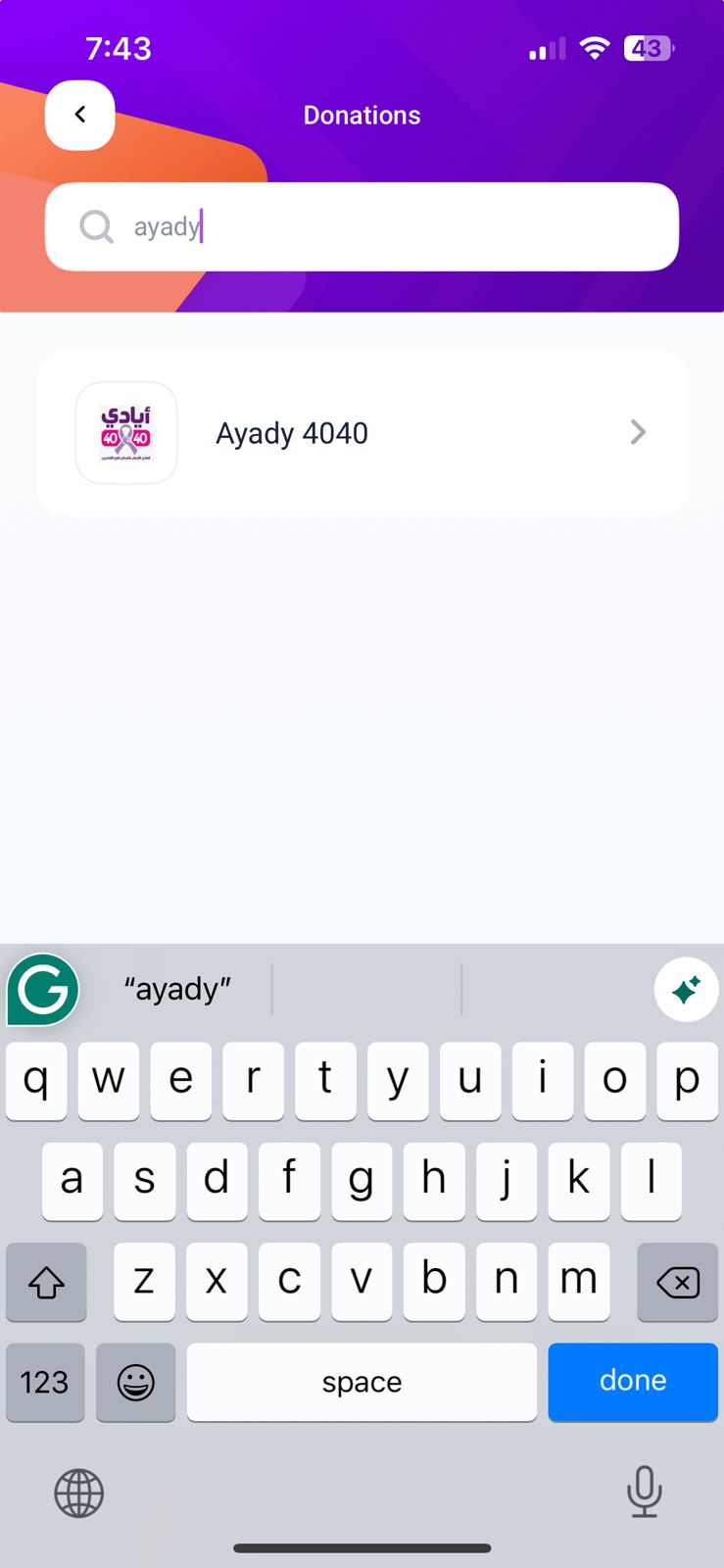 Search results showing Ayady 4040 in InstaPay